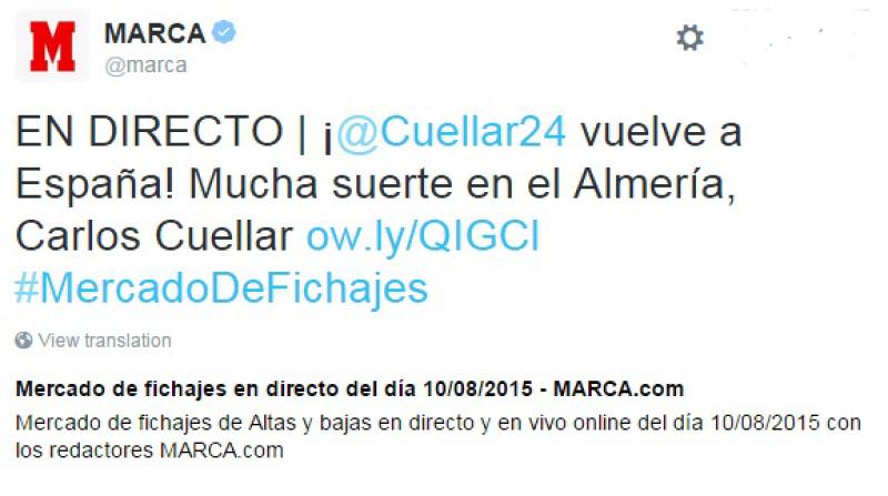 Marca.com felicita a Cuéllar por su fichaje